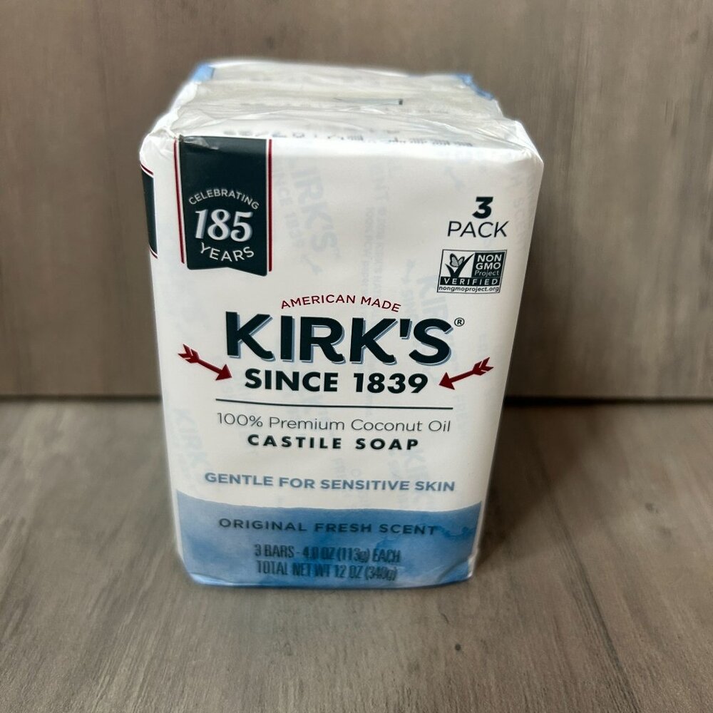 Kirks Original Fresh Scent Castile Soap 3-Pack Sensitive Skin USA Made